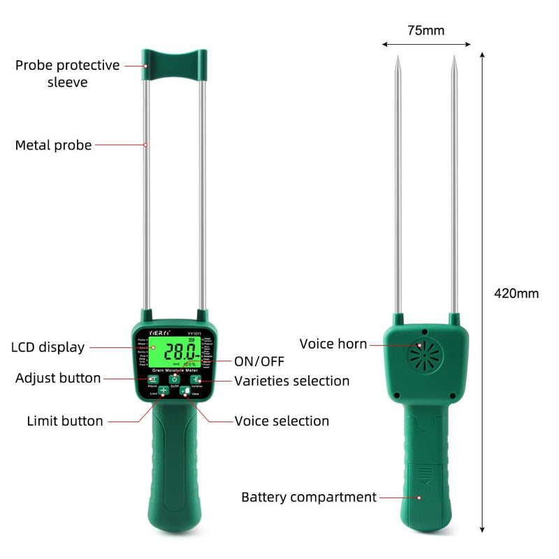 [Australia - AusPower] - Portable Hay Moisture Meter, LCD Digital Tool Moisture Meter, Wheat Soybean Grain Moisture Tester, with Voice Broadcast, for bran, Forage Grass, Testing Fibre 