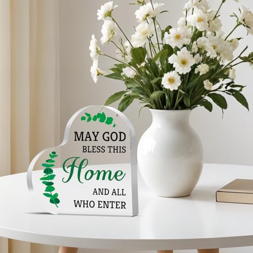 New Home Decor for Women Men Acrylic Plaque Christian Desk Decorative Sign Housewarming Sign Religious Gift Catholic Encouragement Gift for Family Friends Christmas Birthday Gifts Home Decor