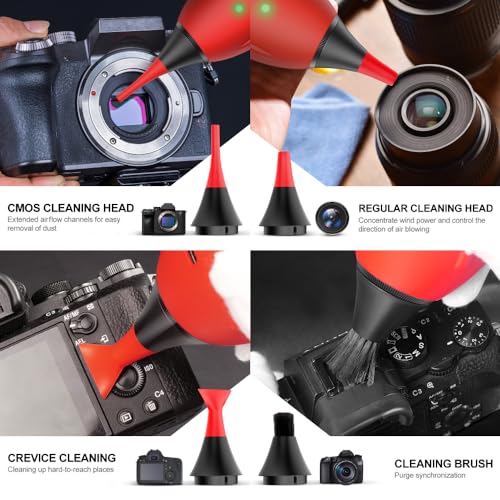 LENSGO Electric Air Blow,Camera Cleaning Kits with 4 Cleaning Heads for CMOS/Regular/Crevice Clean and Brush, 4.0kPa Dust Removal Type C Charge (Red) Red