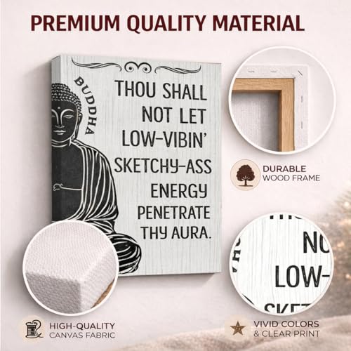 Buddha Canvas Wall Art, Positive Energy Buddha Canvas Wall Decor Spiritual Zen Den Decoration for Yoga Studio Spa Therapy Meditation Room Home Decorations 8x10 Framed A07