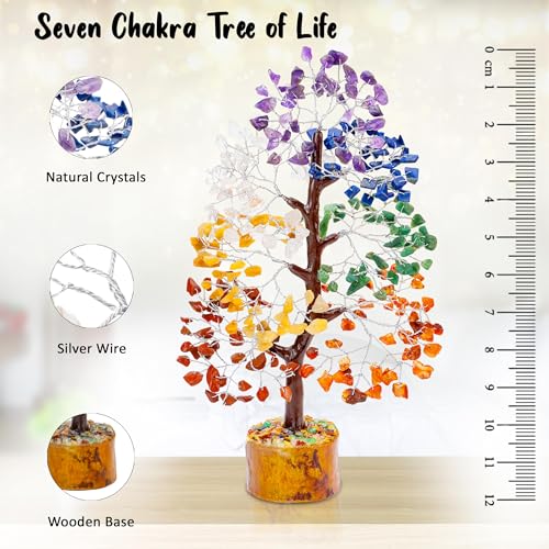 Crocon® 7 Chakra Tree of Life Crystal Gemstone Healing Stone 10-12 inch 002 7 Chakra (Silver Wire)