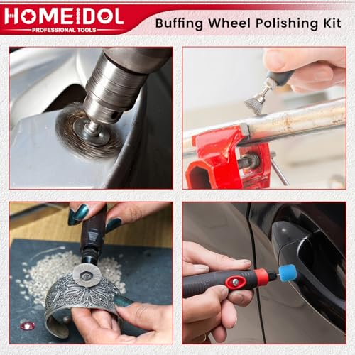HOMEIDOL 103-piece Dremel polishing kit with buffing wheels and 1/8-inch shank polishing bits