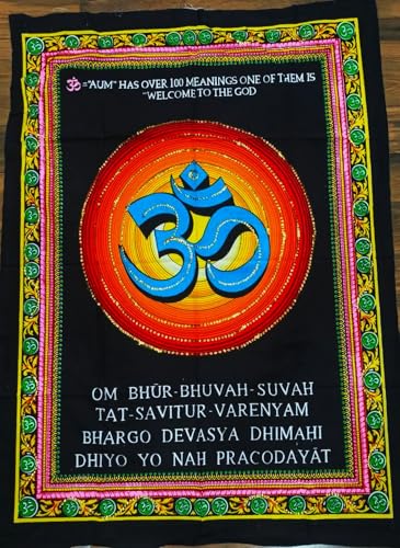 Traditional Cotton Tapestry Sri Krishna & Radha Rani Jugal Jori Cotton Fabric Tapestry, 40" x 30" Inches (Divine Sound Om) Divine Sound Om
