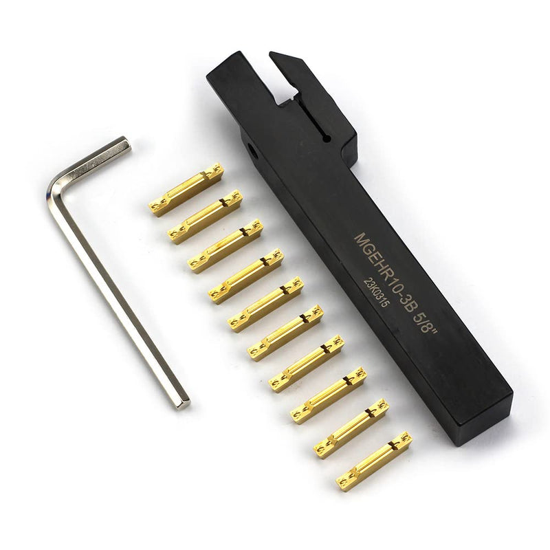[Australia - AusPower] - OSCARBIDE 5/8''x5/8"External Parting Grooving Cut-Off Tool Holder MGEHR10-3B with 10 pieces Carbide Inserts MGMN300 for Cutting Steel 