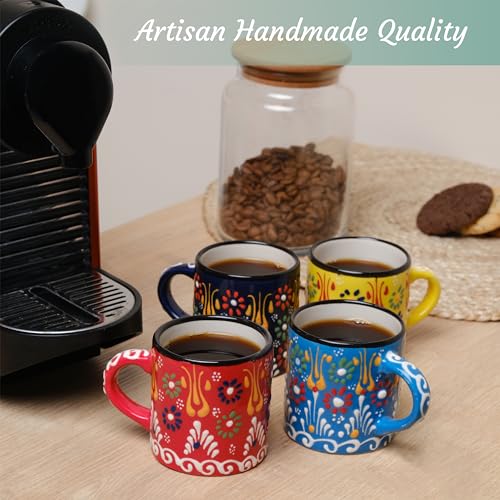 Ceramic Espresso Cups, 5 Oz Espresso Cups Set of 4, Handmade Espresso Cup, 2.75 Inch Espresso Mugs, Multicolor Demitasse Cups, Microwave & Dishwasher Safe Espresso Mugs, Coffe Mug (SULTAN'S GARDEN) SULTAN'S GARDEN