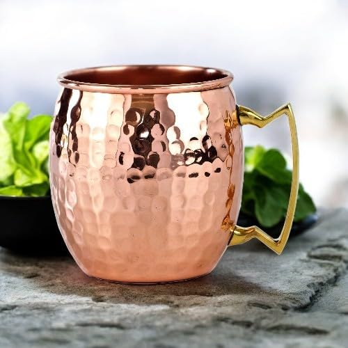 BOLD & DIVINE Moscow Mule Copper Mugs - Set of 4-100% HANDCRAFTED - Food Safe Pure Solid Copper Mugs with Gold & Brass Handle - 16 oz Christmas Gift Set | Perfect for Bars, Parties & Gifts