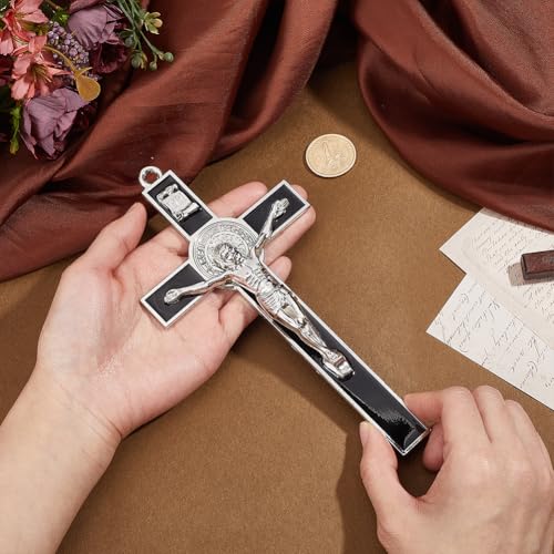 HOBBIESAY 1PCS Crucifix Wall Cross 7.6 * 3.8 Inch Black Metal Slender Crosses Inspirational Home Décor Antique Crucifix Wall Cross Metal Art Enamel Give Blessing Spiritual Sacred Faith Gift