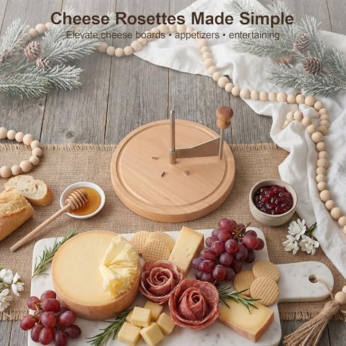 Cheese Curler Wheel, Girolle Cheese Shaver for i.a. Tête de Moine & Chocolate, Steel Cheese Curler with Wooden Base, Cheese Flower Shaver for Boards, Parties, Desserts