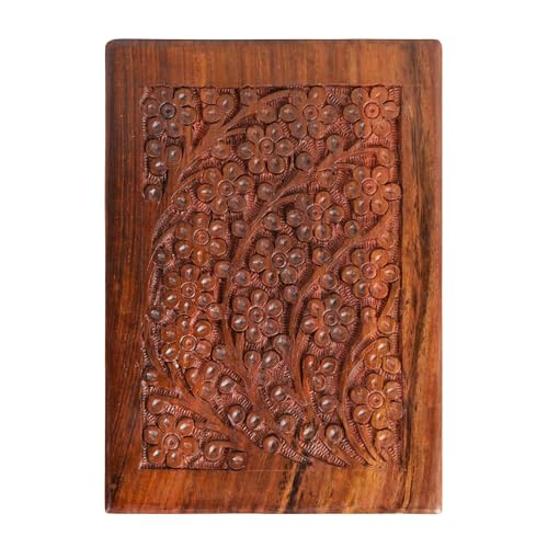 Hashcart Carved Floral Wooden Cremation Urn, Ashes 90 Lbs