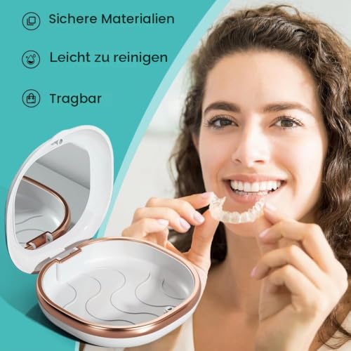 Braces Box with Mirror, Denture Box, Empty Box, Tooth Rail Box, Portable Dentures Container, Braces Box for Braces, Dental Splints White