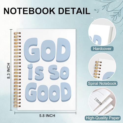 Blue Christian Spiral Notebook 5.5x8.3 White Blue Christian God is Good