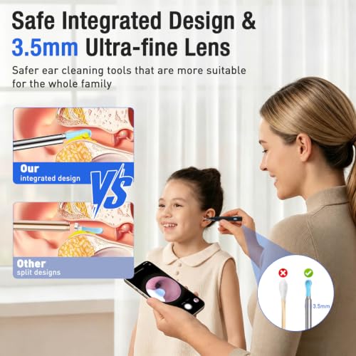 Ear Wax Remover, 8MP HD Ear Cleaner with Camera and 6 LEDs | IP67 Ear Cleaner, WiFi Otoscope Compatible with Android/iOS, 8 Replacement Attachments, for Children & Adults