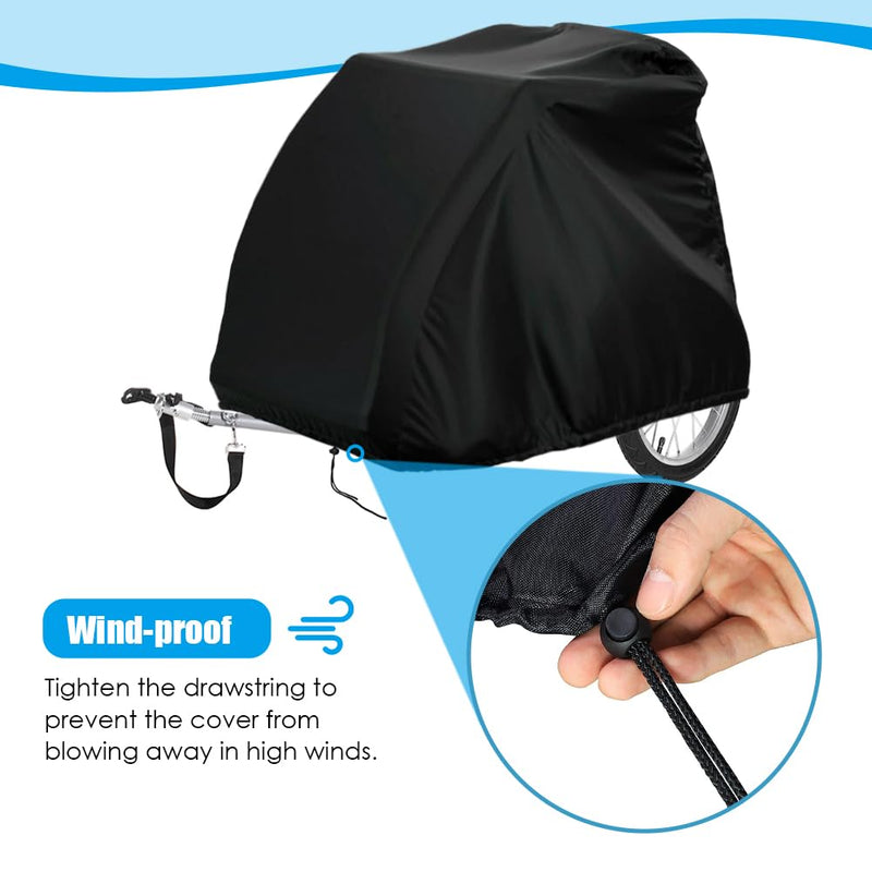 [Australia - AusPower] - Bicycle Trailer Cover waterproof Bike Trailer Storage Cover with Adjustable Drawstring Pet Bike Trailer Protection Cover 
