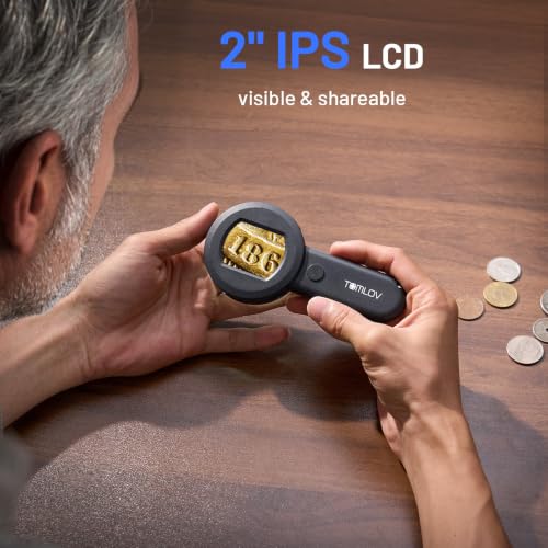 TOMLOV P10 handheld USB microscope coin magnifier with light, black body for adults and kids