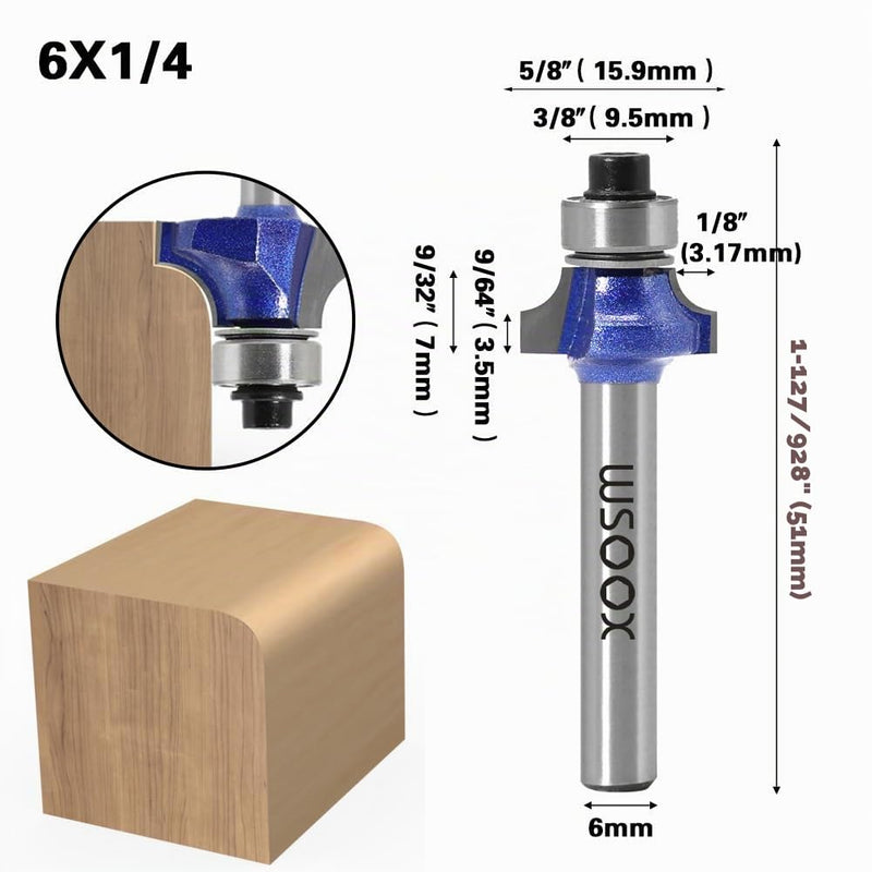4-Piece Rounding Cutter Standard Milling Cutter Set for Wood with 6 mm Shank, Milling Cutter for Router Set