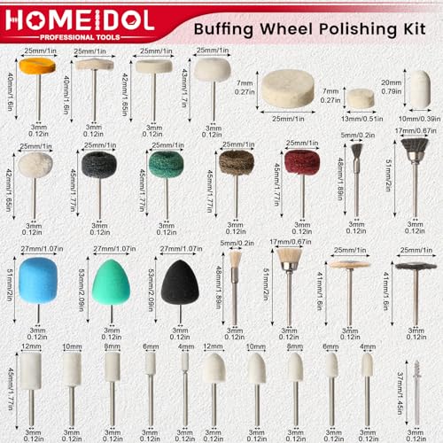 HOMEIDOL 103-piece Dremel polishing kit with buffing wheels and 1/8-inch shank polishing bits