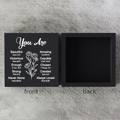 Religious Gifts for Women Christian Gifts Christian Wooden Box Sign Desk Decor Bible Verse Decorations for Home Office Shelf Table Desk Gifts for Christian Women 5 x 5 Inch (Black Decor) Black1 5 inches by 5 inches