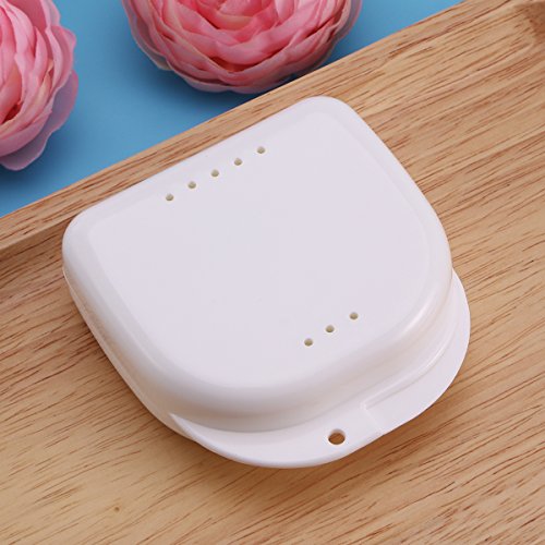 ULTNICE 2 x Retainer Box with Ventilation Holes and Snap Lock Storage Box for and Prostheses Tooth Holder Box 17 x 16.4 x 5.6 cm White