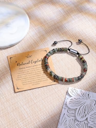 Jovivi Natural Healing Crystal Beaded Bracelet for Men Women Jewelry Gift Dragon Bloodstone
