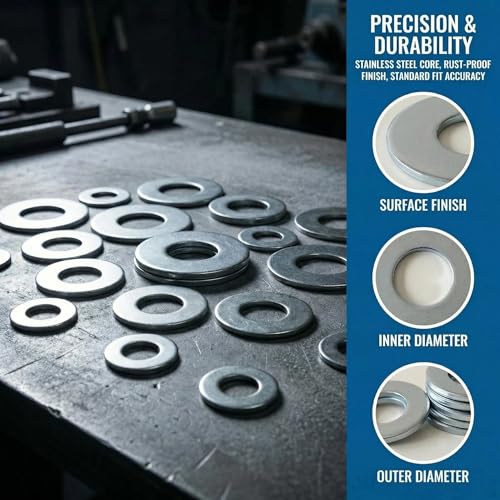 SKGSLFIX 304 stainless steel flat washers assortment kit with 7 sizes, 580 pieces