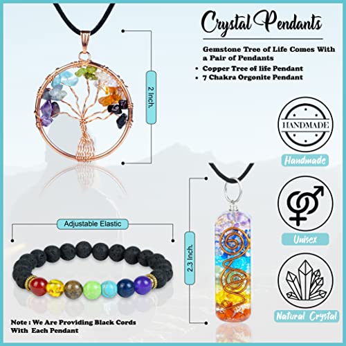 7 Chakra Crystal Tree of Life with Bracelet & 2 Pendants Feng Shui Bonsai 002 Seven Chakra (Silver Wire)