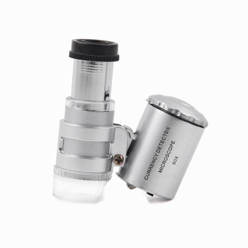 Mini Microscope, 60x Mini Pocket Microscope, Jeweler's Magnifier 60x | Pocket magnifying glass with LED and UV light function, for jewelers, adjustable magnifying glass with UV light