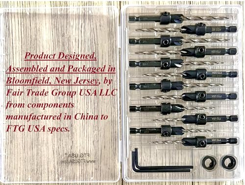 FTG USA countersink drill bit set #6, #8, #10 with tapered bits and depth stops, 4 pieces each