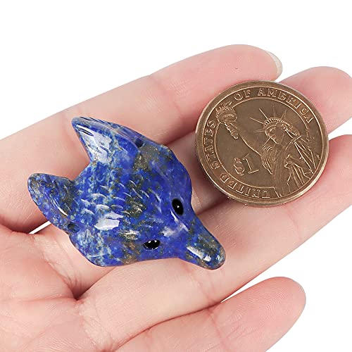 Artistone Lapis Lazuli Crystal Fox Pendant 1.6 inch Fox Head Hand-Carved Gemstone Healing Crystal Statue Animal Collection Statue Bag with Gift Box