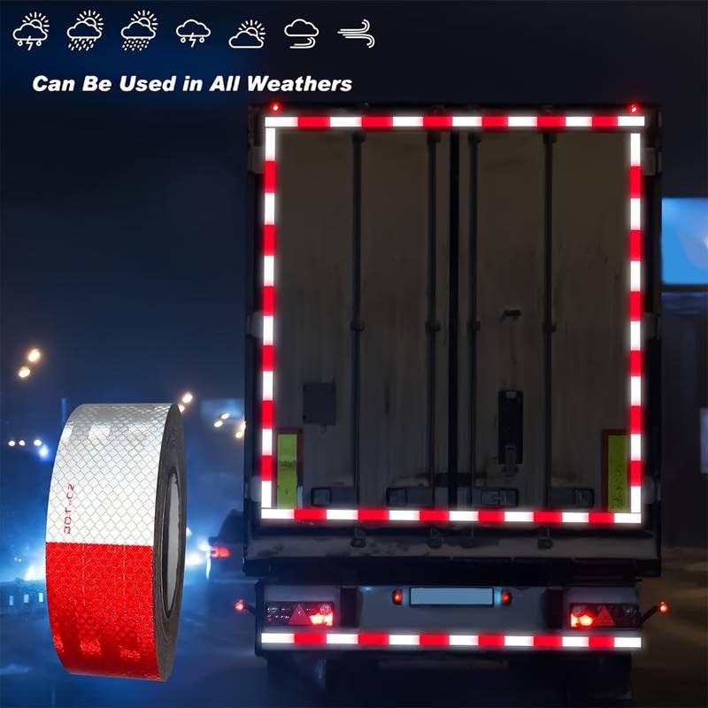 DOT-C2 Reflective Safety Tape 2 inches x 200 feet red/White Eye-catching Tape Suitable for Vehicles, Trailers, Boats, and Signage Safety Reflective Tape