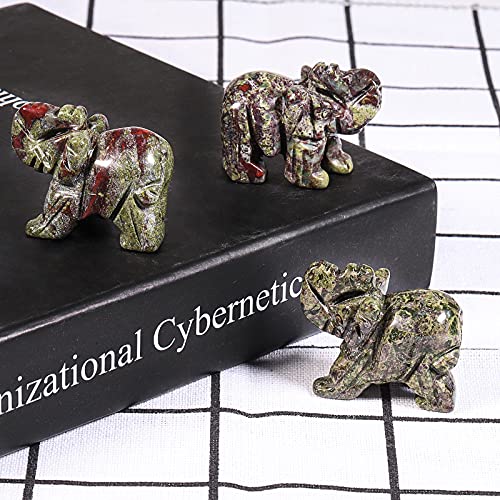 mookaitedecor Hand Carved Dragon Bloodstone Elephant Crystal Statue Green & Red