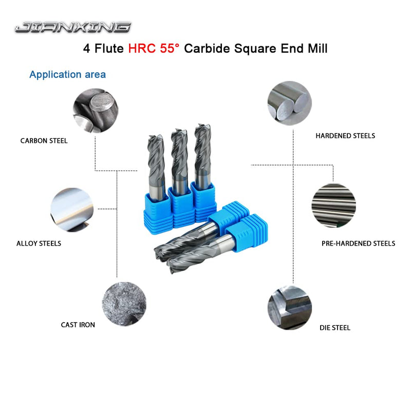 Carbide Square End Mill for Alloy Steels/Hardened Steels, 1/16" End Mill Bits, 4 Flute HRC 55 Deg AlTiN Coating, CNC Router Bits (4 Pcs) 1/16" (4 Pcs)