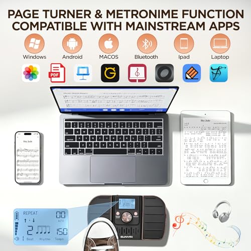 SUNYIN Wireless Page Turner & Metronome Music Foot Switch Pedal for iPad,Tablets,Phone