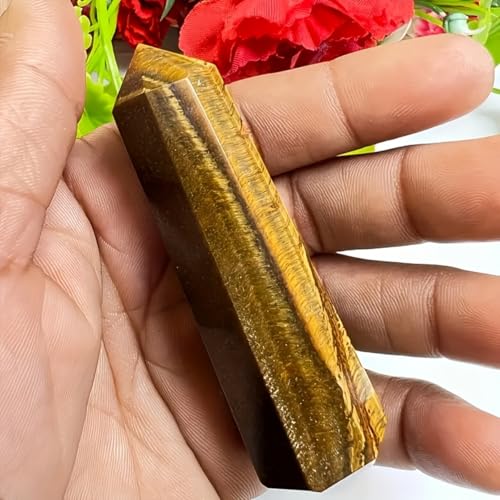 Tiger Eye Crystal Wand 3.5-4 Inch Natural Polished Hexagonal Point Reiki Energy Stone for Meditation Therapy and Healing 1Pc Tiger Eye