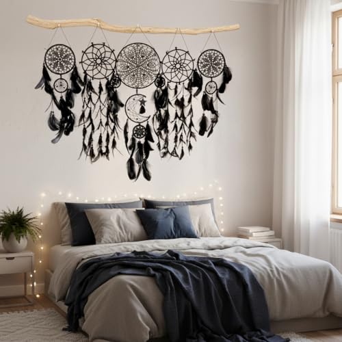 5 Pack Black Dream Catchers Boho Wall Decor Macrame Wall Hanging Black Set