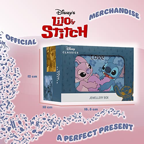 Disney Stitch Jewelry Box for Girls, Ring Holder with Wind Up Music, Jewelry Organizers and Storage for Bedroom Decor, Travel, Gifts for Girls Blue