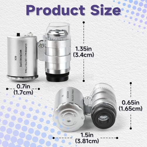 Jeweler's Magnifying Glass 60X with Light Mini Microscope, Pocket Microscope Gemstone Magnifier | Magnifying glass with LED/UV for close work, jewelry, coins, stamps, light trichome magnifying glass, mobile phone microscope