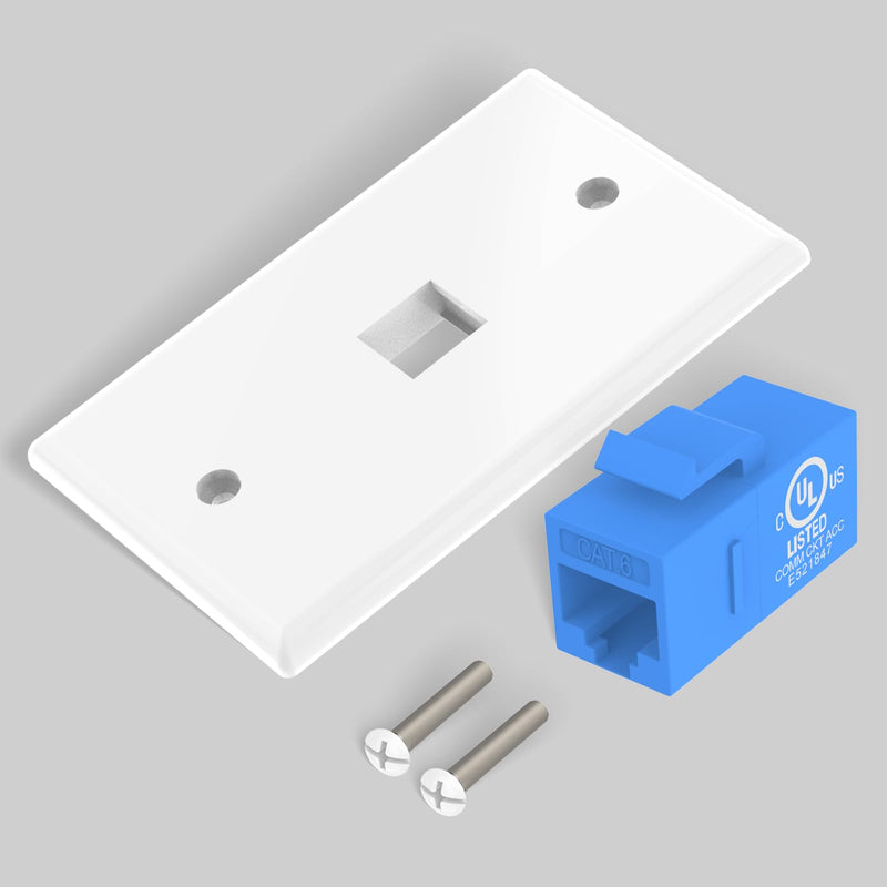 [Australia - AusPower] - VCE Ethernet Wall Plate (UL Listed), 1-Port Keystone Jack Wall Plate with RJ45 Keystone Inline Coupler insert, Female to Female Cat6 Keystone Wall Jack, Blue (2 Pack) 