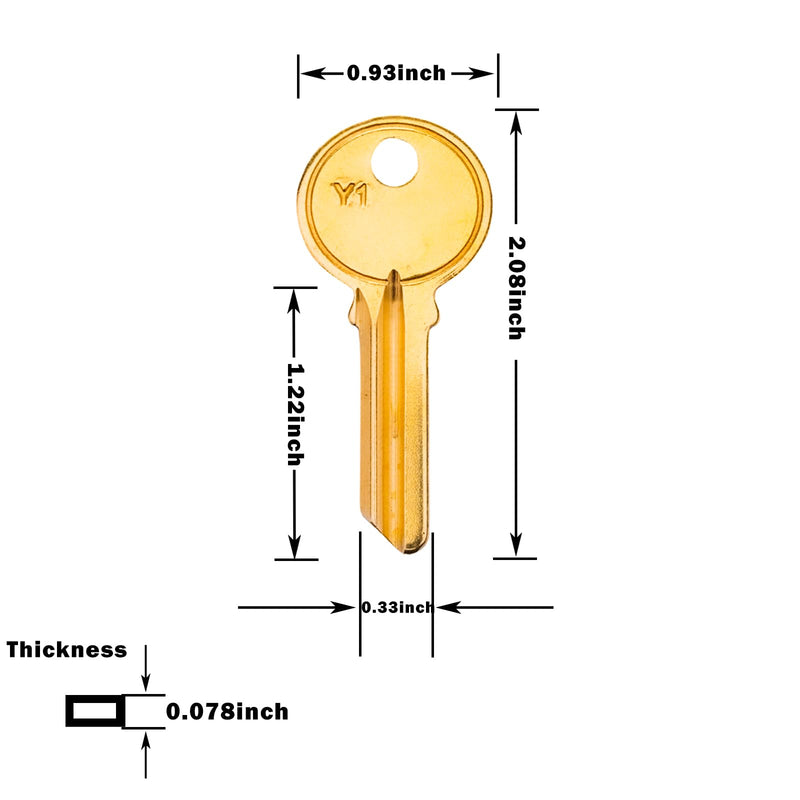 Brass Finish Key Blanks, Y1 Uncut Blank Keys, 5YA1 Key Blanks Pack of 50 Keys