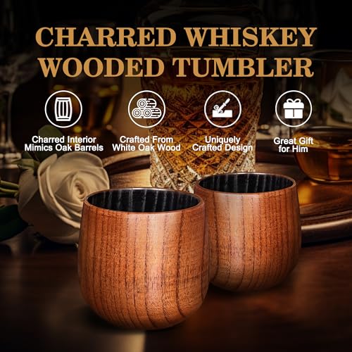 The Original Charred Wooden Bourbon Drinking Glass, Bourbon Gifts for Men 2 Pack Charred