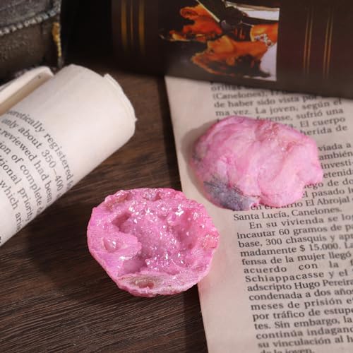 Sportmusies Irregular Titanium Coated Geode Crystal Cluster, Pink #1-pink