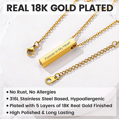 GOLDCHIC JEWELRY Urn Necklaces for Ashes, Stainless Steel Pet/Cross/Birthstone/Tree of Life Personalized Keepsake Memorial Jewelry for Women Cube - 18k Gold Plated No Engraving