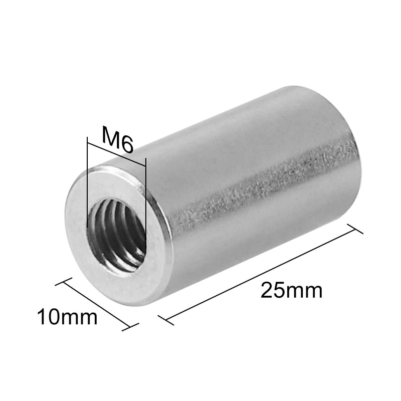 [Australia - AusPower] - Pack of 10 - M6 Round Connector Nuts, 304 Stainless Steel Coupling Nut 25mm/ 1 inch Length Outside Diameter10mm / 0.39 inch 