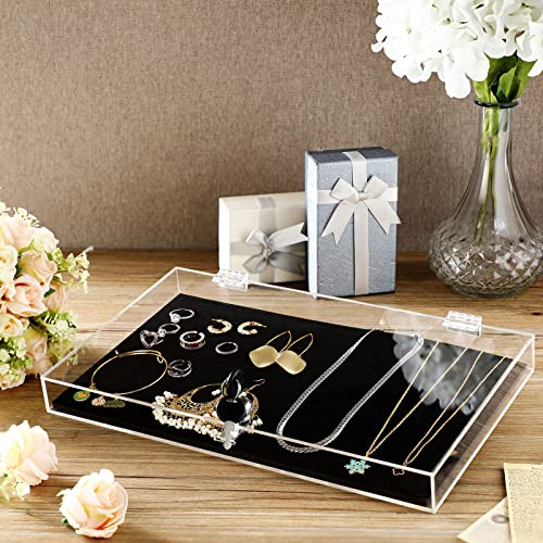 Weysat Acrylic Locking Display Case for Knife Jewelry, Clear Rectangular Display Box Security Showcase Organizer Tray with Lock Key and Padding for Jewelry Collectibles Pocket Knives