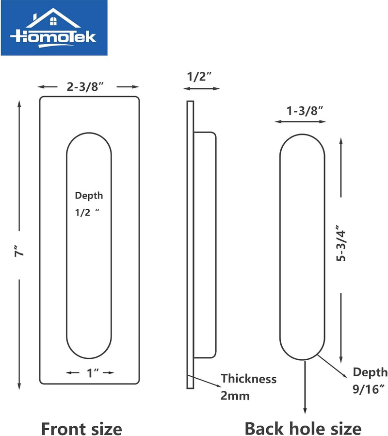 HOMOTEK 7 in Flush Pull Sliding Closet Door Handles 4 Pack Recessed Rectangular Big Handles Bypass Door Handles, Large Size Stainless Steel Barn Door Finger Pull Set, Free of Sharp Edge(Brushed Brass) Large-18cm 4Pack-Brushed Brass