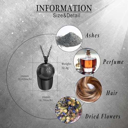 Urn Necklace for Ashes Baseball Cap Shape Cremation Jewelry Keepsake Holder Memorial Urn Necklace Pendants Ashes for Women Men Black