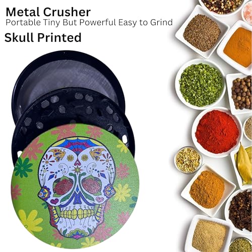 Herb Grinders, Glamified Grinder for Dry Herb Portable Zinc Alloy Metal Grinder,Multicolour,100mm x 50mm (Skull Printed) Skull Printed
