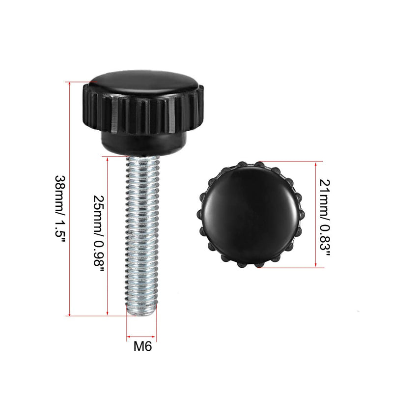 [Australia - AusPower] - uxcell 6pcs Knurled Clamping Knobs M6 x 25mm Metric Zinc Plated Carbon Steel Male Thread Thumb Screw on Type 21mm Plastic Round Head Threaded Hand Bolt Stud Knobs Black M6 x 25mm x 21mm 