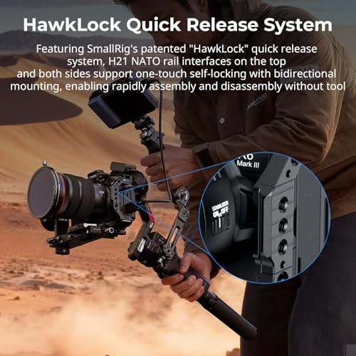 SmallRig Half Cage for Canon R6 Mark II / R6 Mark III / R5 Mark II, HawkLock Quick Release Plate for Arca, NATO Rail, Three-Point Locking, Compatible with DJI RS 3/RS 3 Pro/RS 4/RS 4 Pro Gimbal-5953