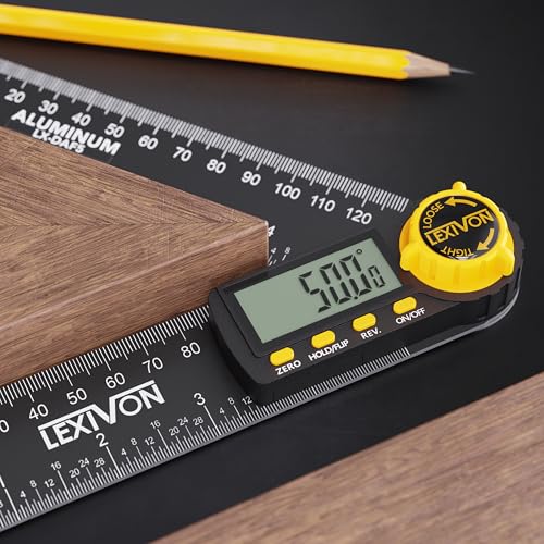 LEXIVON Aluminum Digital Protractor 180mm Digital Angle Gauge Multipurpose Angle Gauge with XL Display and Heavy Duty Zipper Pocket (LX-DAF7) 7 Inch