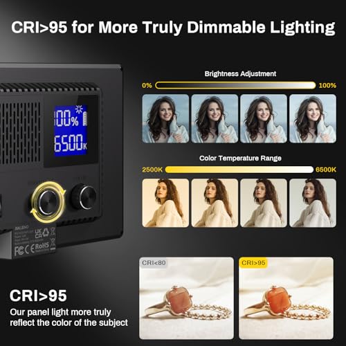 RALENO 9" LED Video Light, 2500K-6500K Camera Light with Desk Stand Black